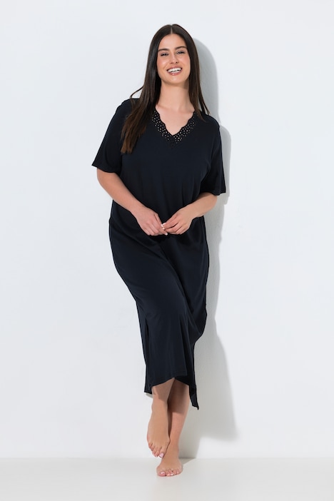 804072 - Chemise de nuit en modal mélangé, manches courtes et broderies ajourées