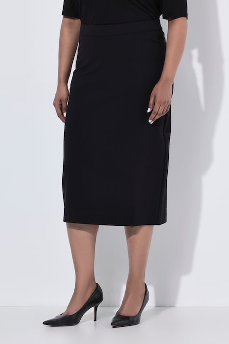 816038 - Jupe midi en maille, fente à la base, taille élastique