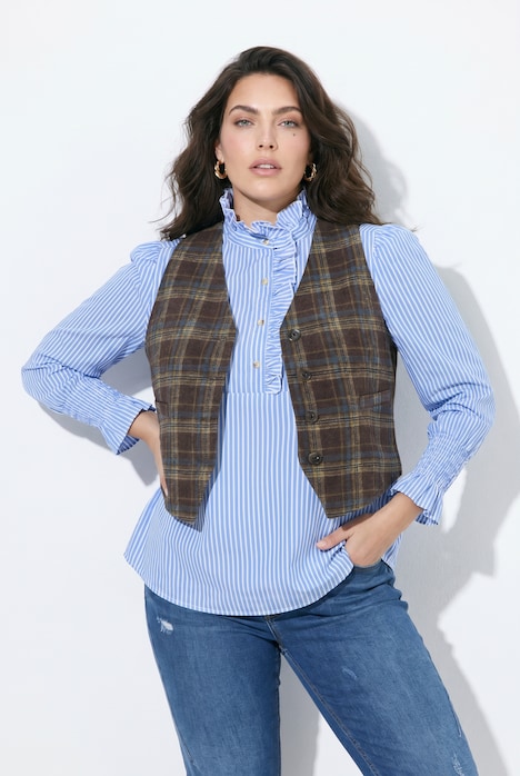 853892 - Gilet à carreaux, dentelle et  col en V, modèle sans manches