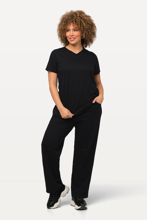[624781100-44+] 624781 - Pantalon de jogging, jambe droite et taille élastique (noir, 44/46)