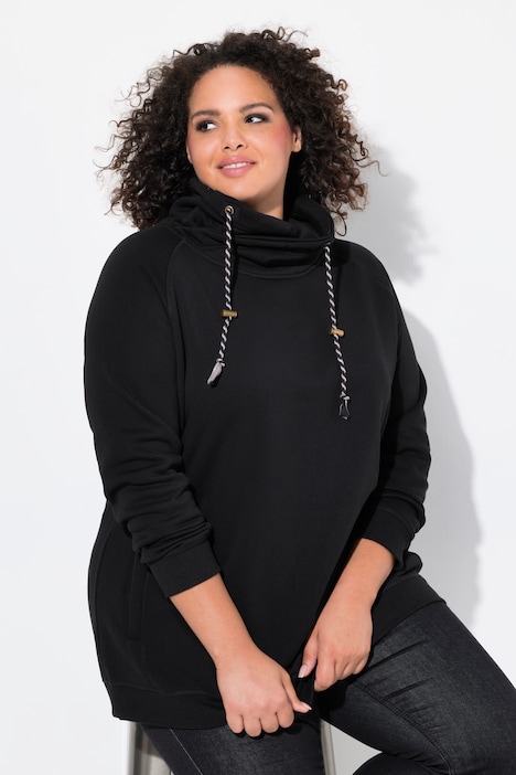 [713963100-44+] 713963 - Sweat-shirt à large col montant, poches et manches longues raglan (noir, 44/46)