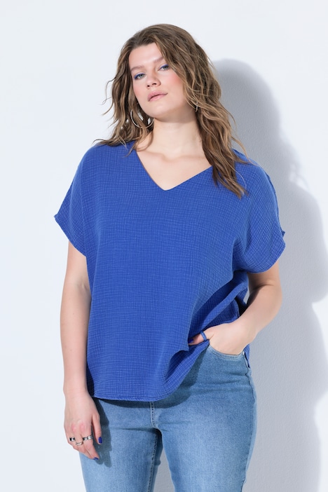 [834514750-44+] 834514 - Musselin-Blusenshirt (bleu cobalt, 44/46)