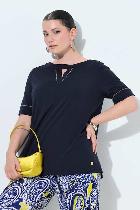 [847243120-44+] 847243 - T-shirt en point de Rome (marine foncé, 44/46)