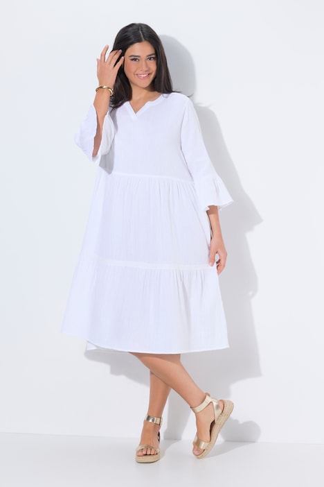 [849856200-44+] 849856 - Robe midi en mousseline (blanc neige, 44/46)