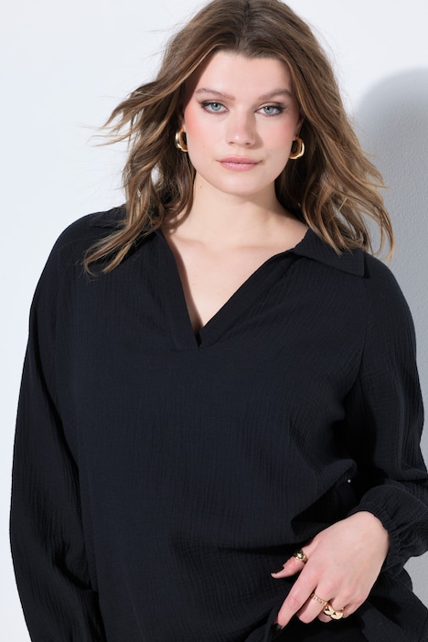 [850533100-44+] 850533 - Tunique en mousseline (noir multicolore, 44/46)