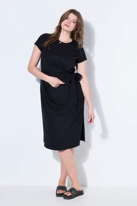 [850644100-48+] 850644 - Robe midi en jersey (noir multicolore, 48/50)