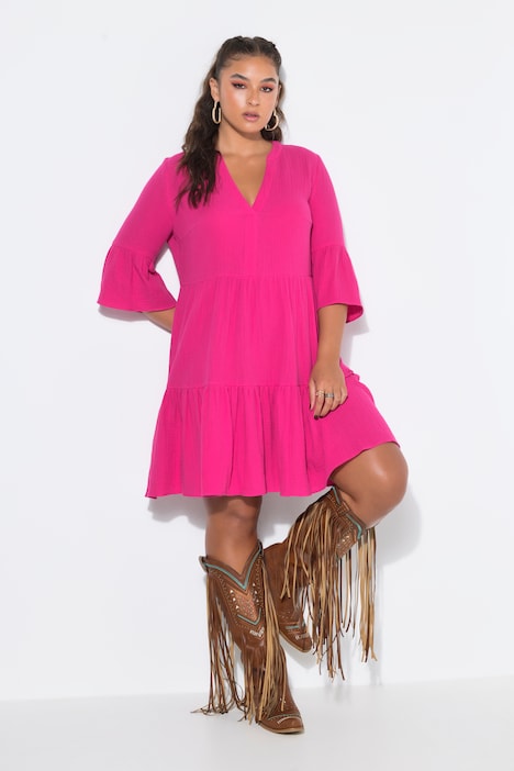 [851646810-44+] 851646 - Robe en mousseline (rose fuchsia, 44/46)