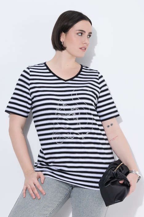 [852208100-44+] 852208 - T-shirt rayé (noir, 44/46)