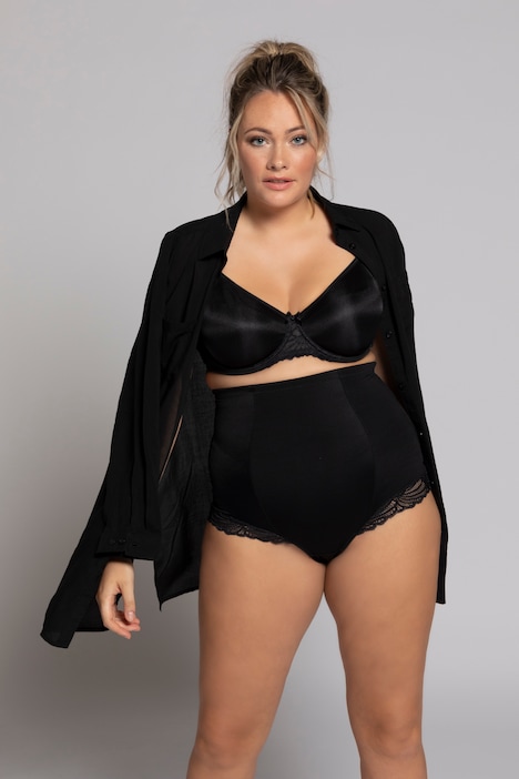 [781632130-44+] 781632 - Culotte gainante à taille haute, dentelle sur les côtés (noir, 44/46)