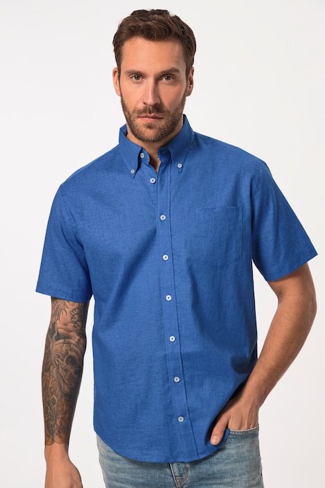 782692 - Chemise JP 1880 en lin mélangé, manches courtes et col à pointes boutonnée, coupe Modern Fit - jusqu'au 8 XL
