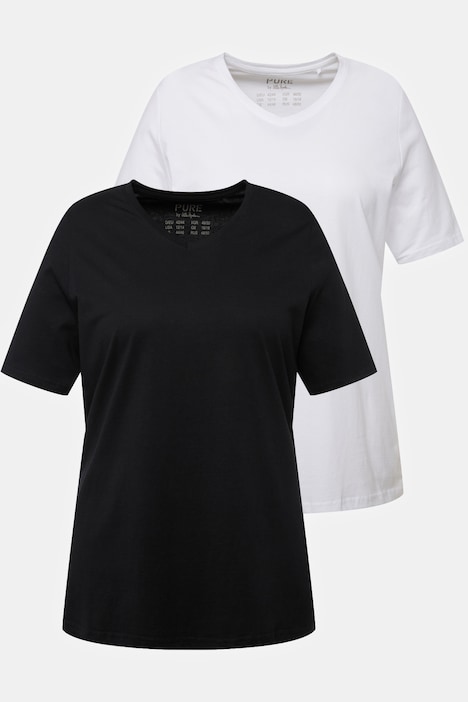 [798751100-44+] 798751 - T-shirts en coton bio. Col en V et manches courtes. Lot de 2 (noir, 44/46)