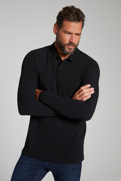 [799230130-4XL] 799230 - Polo JP 1880 en piqué, manches longues, collection Basic - jusqu'au 8 XL (noir, 4XL)