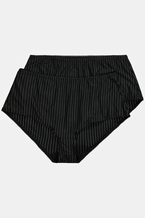 [800279130-44+] 800279 - Lot de 2 culottes midi, fines rayures, modèle moyennement échancré (noir, 44/46)