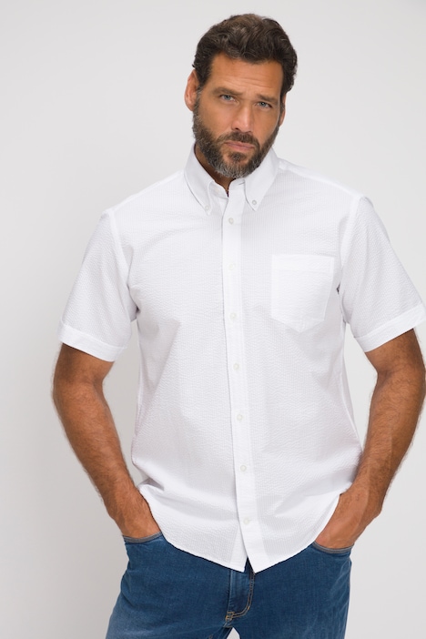 [802163200-3XL] 802163 - Chemise en seersucker à rayures. Manches courtes et col à pointes boutonnées - coupe Modern Fit (blanc neige, 3XL)