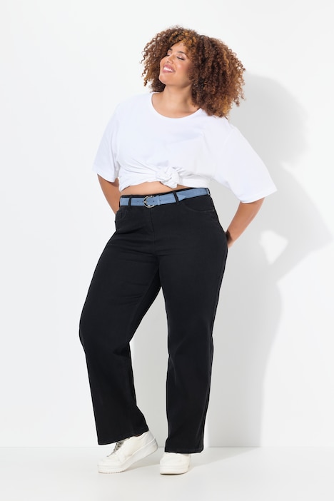 [724600100-44] 724600 - Jean Mary ceinture confortable et jambe large, coupe 5 poches (noir, 44)