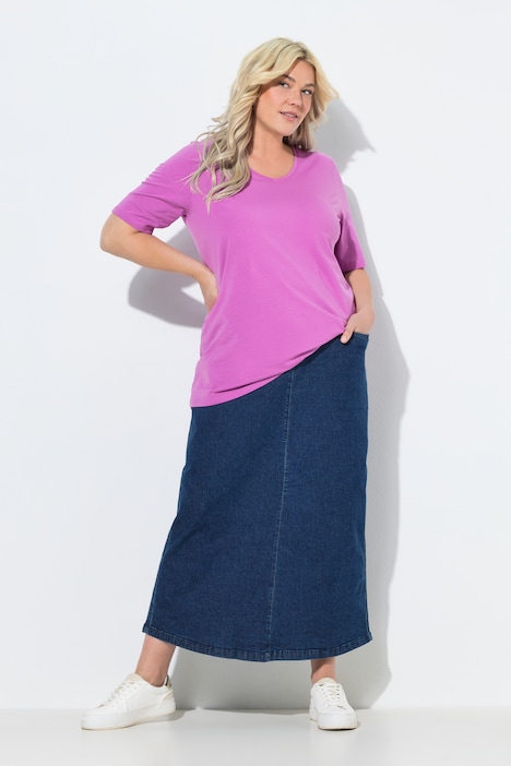 [725370903-44+] 725370 - Jupe en jean, coupe évasée et taille élastique (44/46)