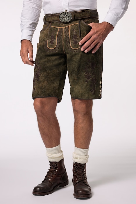 723453 - Pantalon en cuir de chèvre, s'inspirant des tenues traditionnelles bavaroises, avec broderies typiques - ceinture en cuir offerte