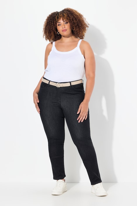 [724597100-44] 724597 - Jean Sammy avec ceinture confortable, coupe Slim Fit, 5 poches (noir, 44)