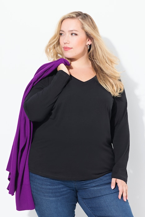 719505 - T-shirt Coupe Slim Fit, décolleté en V et manches longues