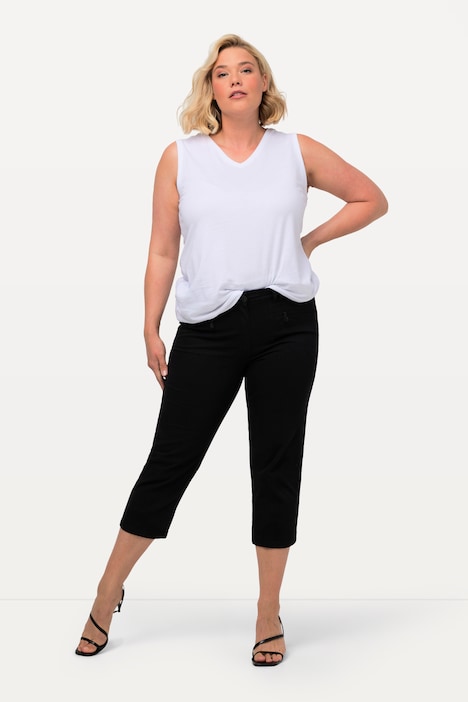 [803014100-44] 803014 - Pantalon Mony, longueur au mollet. Tissu stretch et poches zippées (noir, 44)