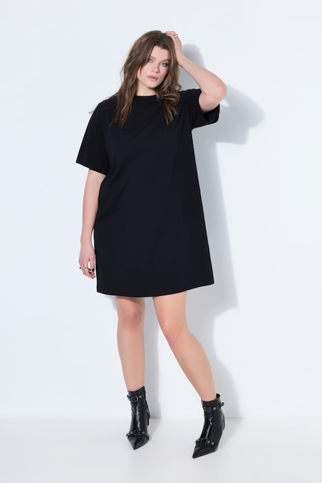 [806884100-44+] 806884 - T-shirt oversized ultra-long à col rond et manches courtes (noir, 44/46)