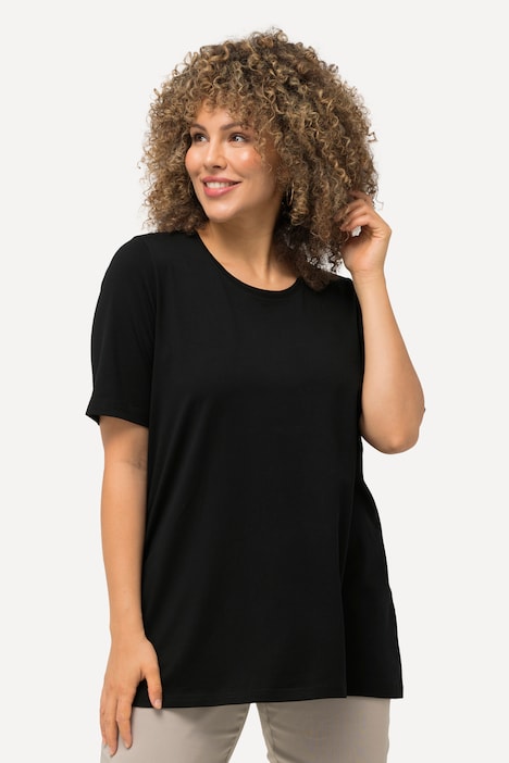 [807264130-44+] 807264 - T-shirt en coton bio. Col rond et manches courtes. Coupe évasée (noir, 44/46)