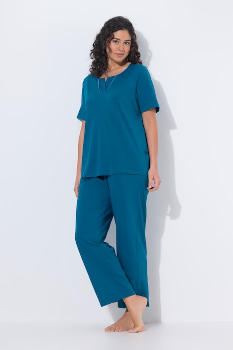 812444 - Pyjama, col tunisien, passepoil en satin, manches 3/4
