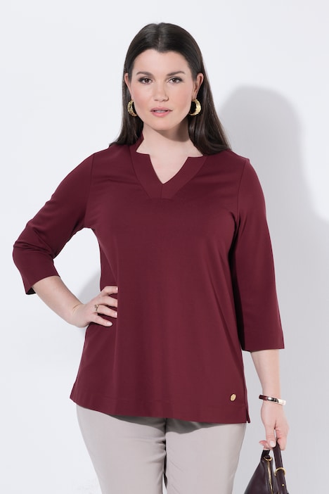 823426 - T-shirt col en V avec découpes, manches 3/4 - silhouette en A