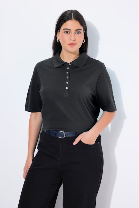 [637297100-44+] 637297 - Polo en maille piquée. Patte de boutonnage en velours. Manches courtes (noir, 44/46)
