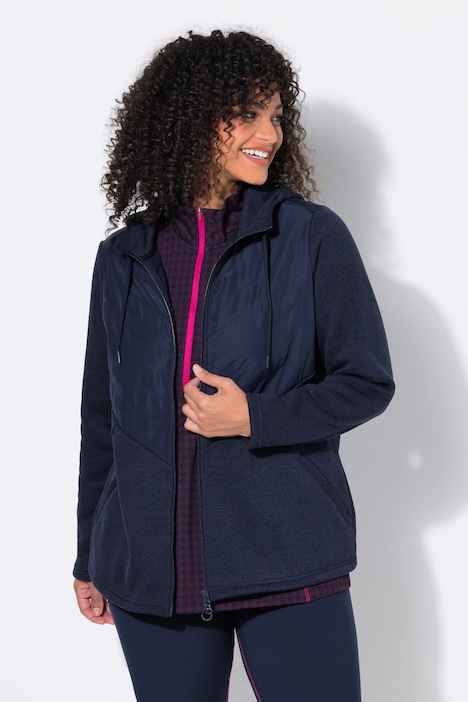 800400 - Veste en maille polaire, empiècement matelassé, fermeture éclair à double sens, capuche