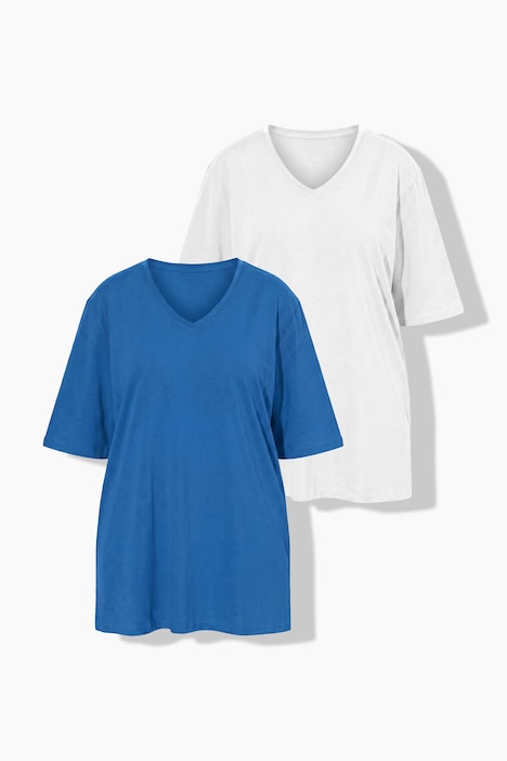 [853305740-44+] 853305 - Lot de 2 T-Shirts, col en V et manches courtes (bleu paon, 44/46)