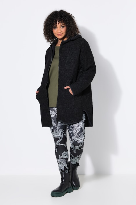 [855185100-44+] 855185 - Veste longue en polaire bouclée (noir, 44/46)