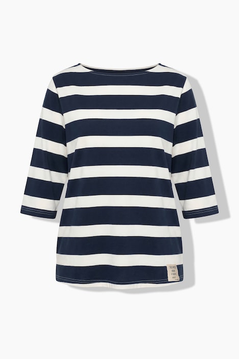 [855799130-44+] 855799 - Sweat-shirt à rayures, encolure bateau et manches 3/4 (marine, 44/46)